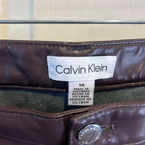 🤎”Calvin Klein” NWT Coffee Bean Faux Leather Pants Size 14 🤎 - Picture 6 of 14